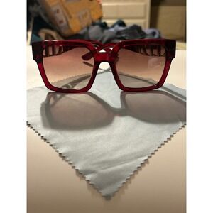 Carolina Lemke Berlin Red Square Oversized Sunglasses Gold Logo Gradient Lens